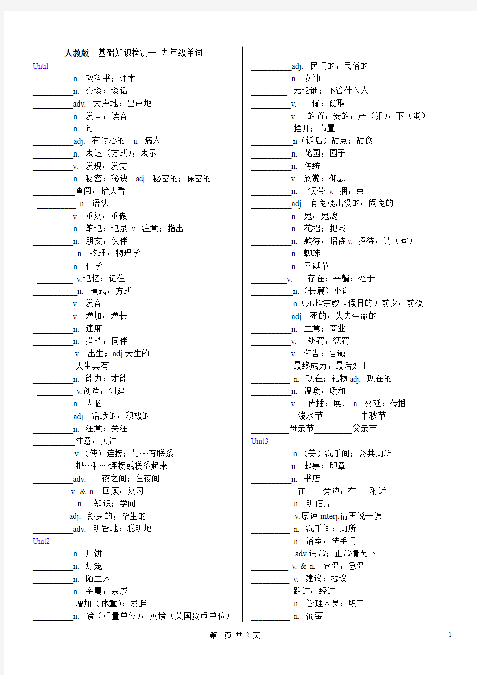 2017人教版九年级英语---汉译英