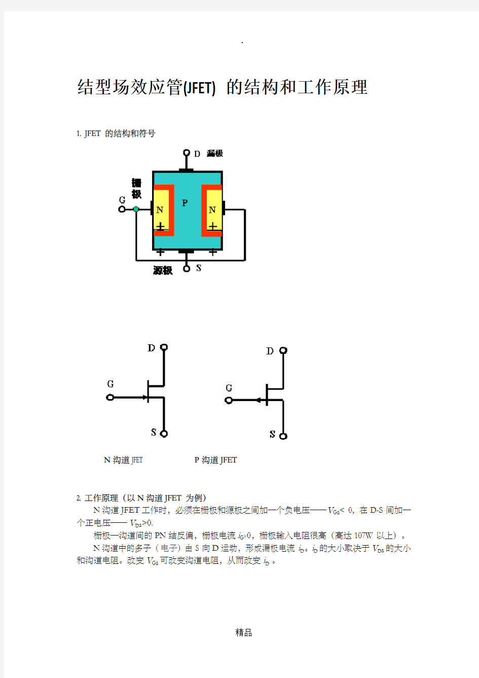 结型场效应管(JFET)的结构和工作原理