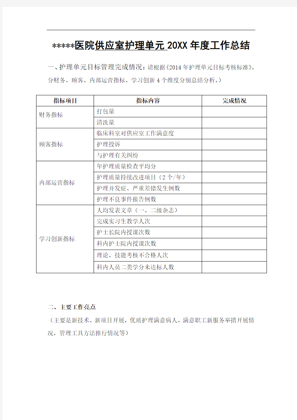 供应室护理单元20XX年度工作总结