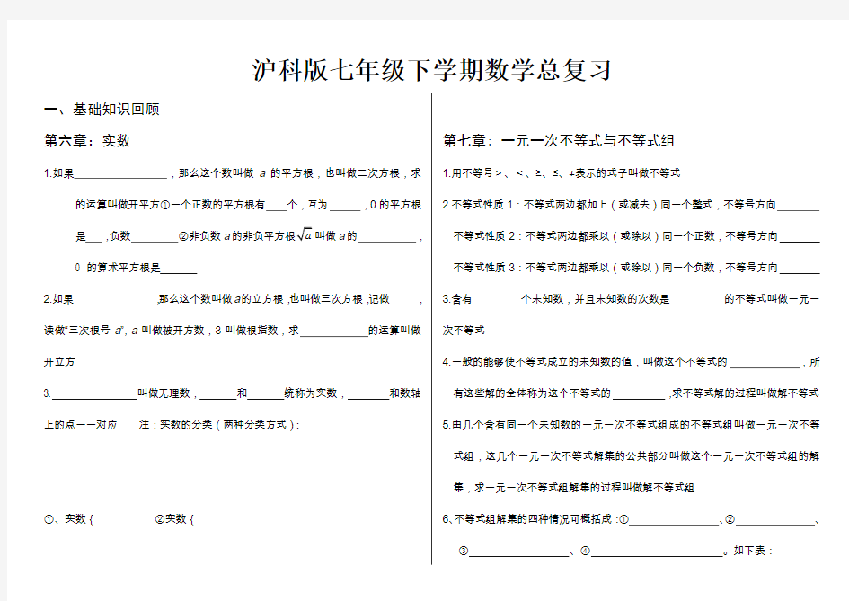 沪科版七年级数学下册期末复习(一)