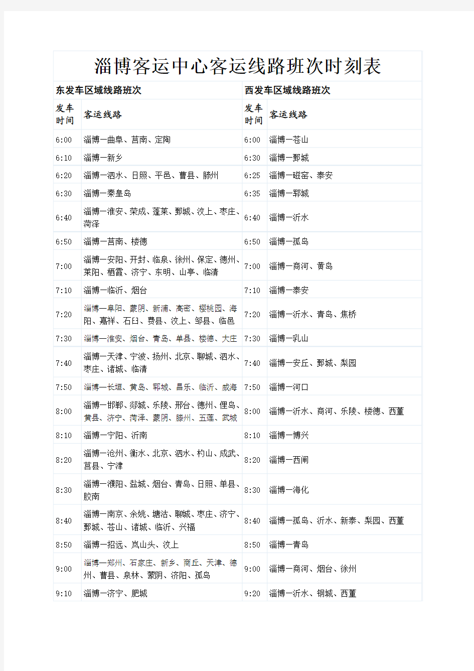 淄博客运中心客运线路班次时刻表(淄博新长途汽车站班次时刻表)最新