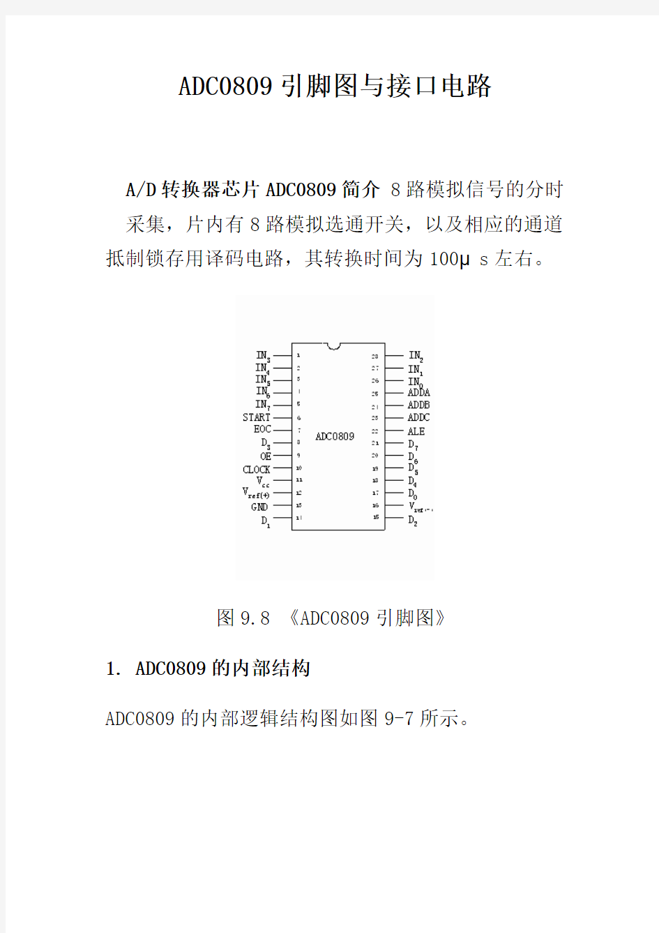 ADC0809引脚图与接口电路