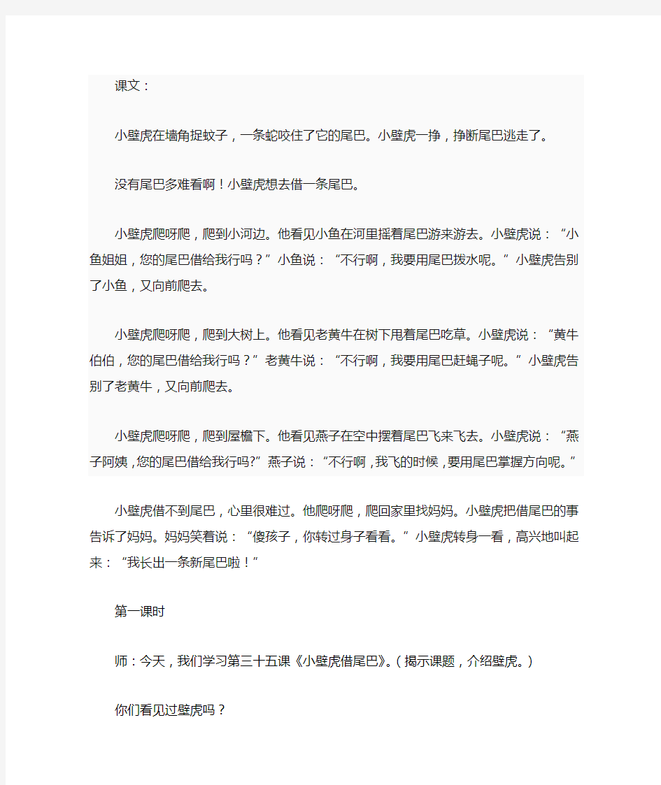 斯霞《小壁虎借尾巴》教学实录