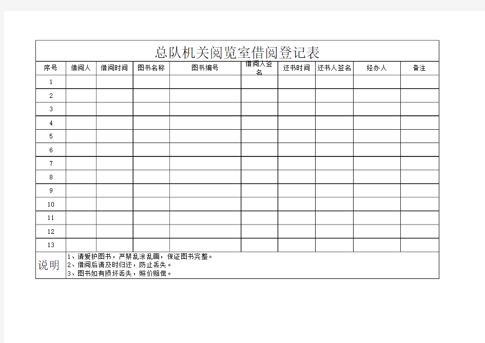 图书馆借阅登记表