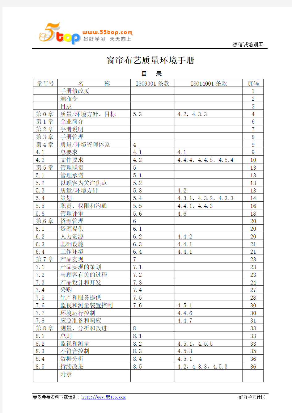 窗帘布艺QEMS质量环境手册