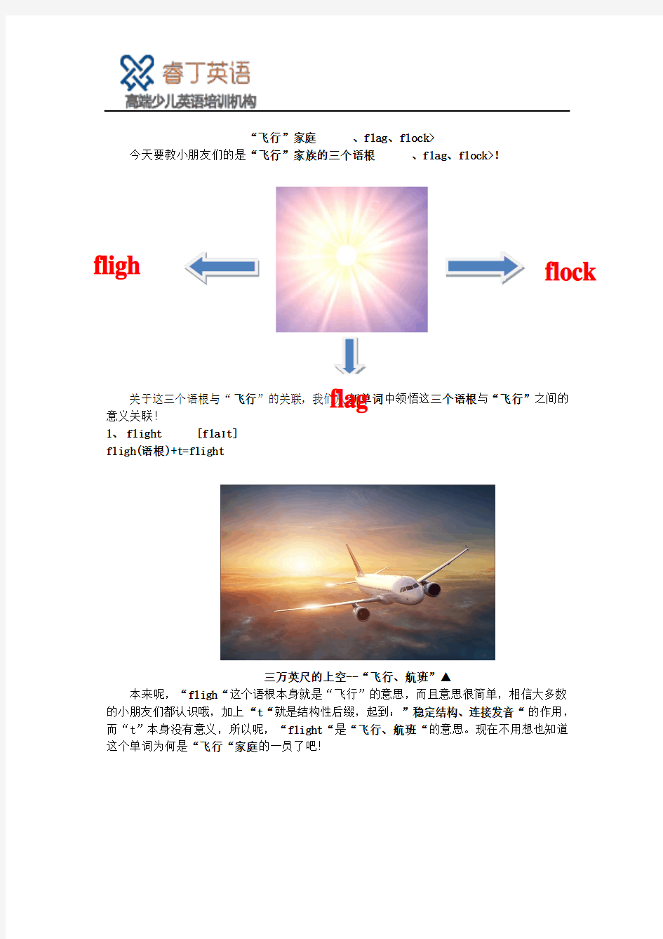 睿丁英语一阶扩展课程fligh、flag、flock的用法及家族释义