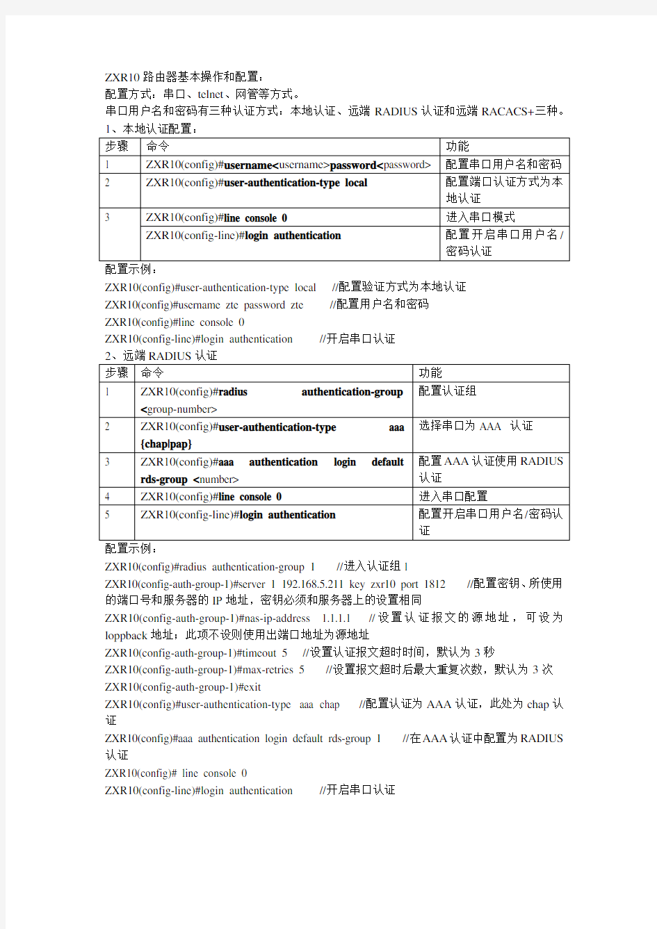 ZXR10路由器基本操作和配置