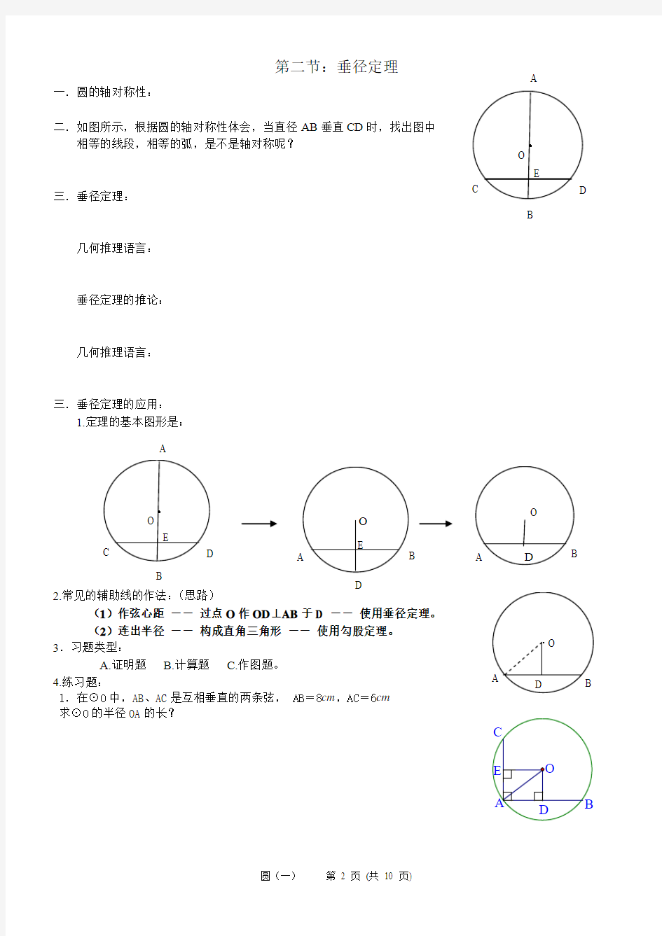 圆(-)园的定义、垂径定理、圆心角定理