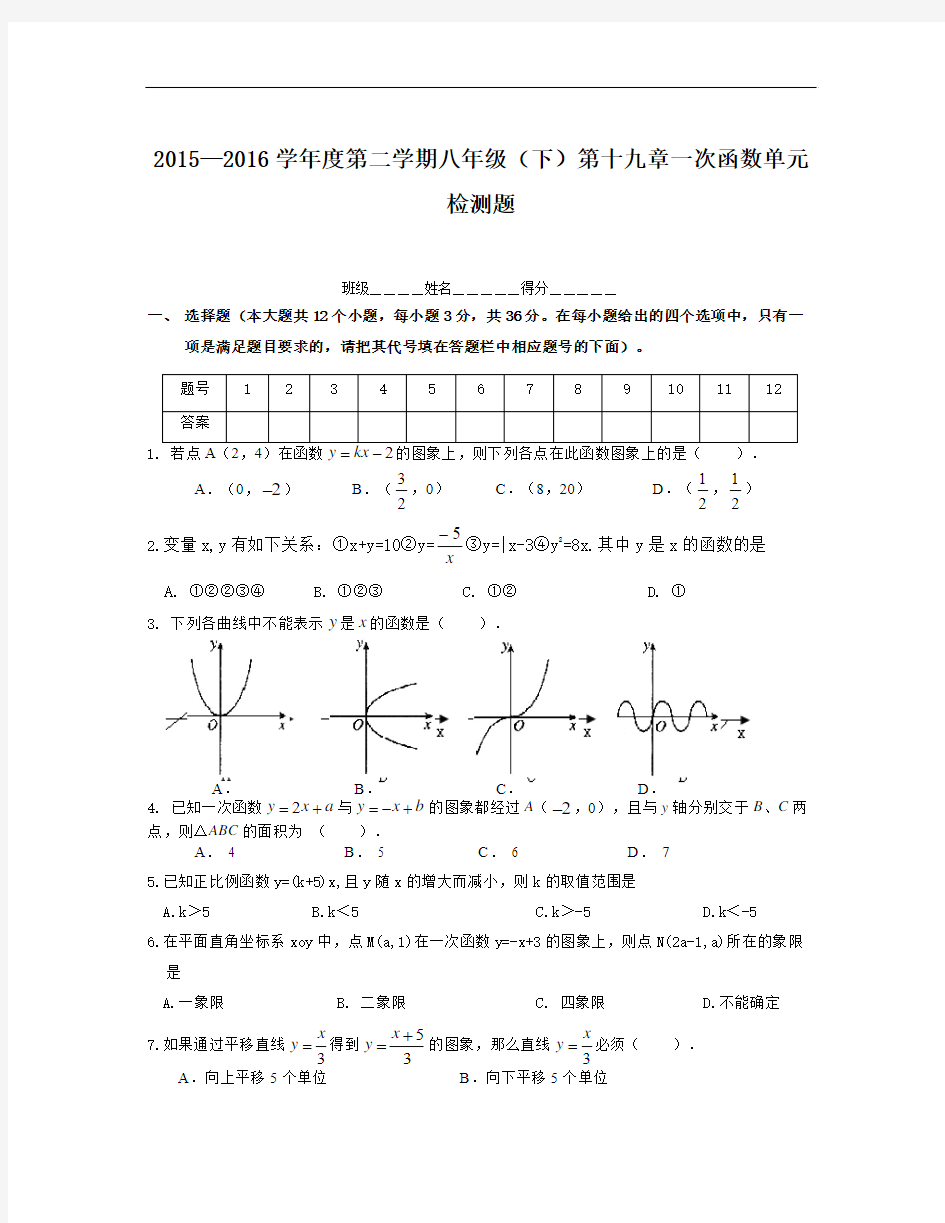 2017年新人教版八年级数学下学期第十九章一次函数单元检测题附答案解析