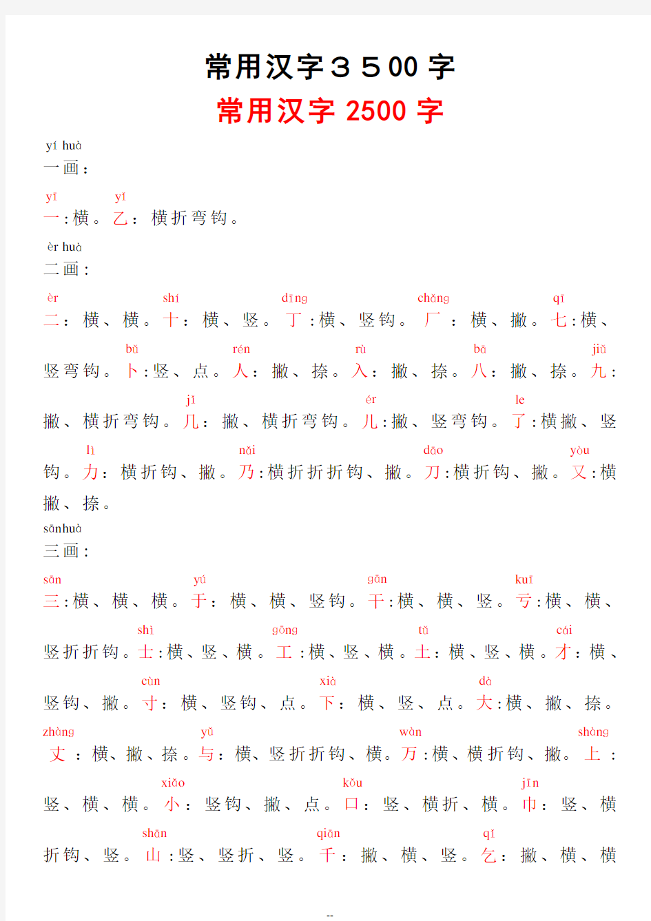 3500个常用汉字笔顺表带拼音