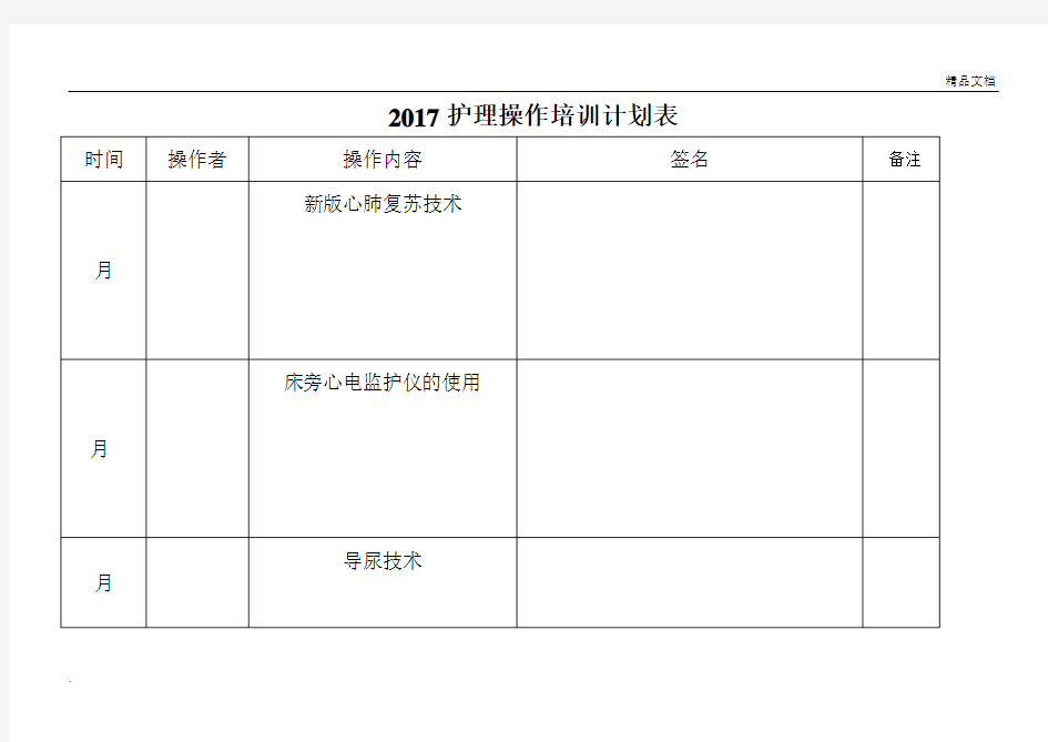 护理操作培训计划表