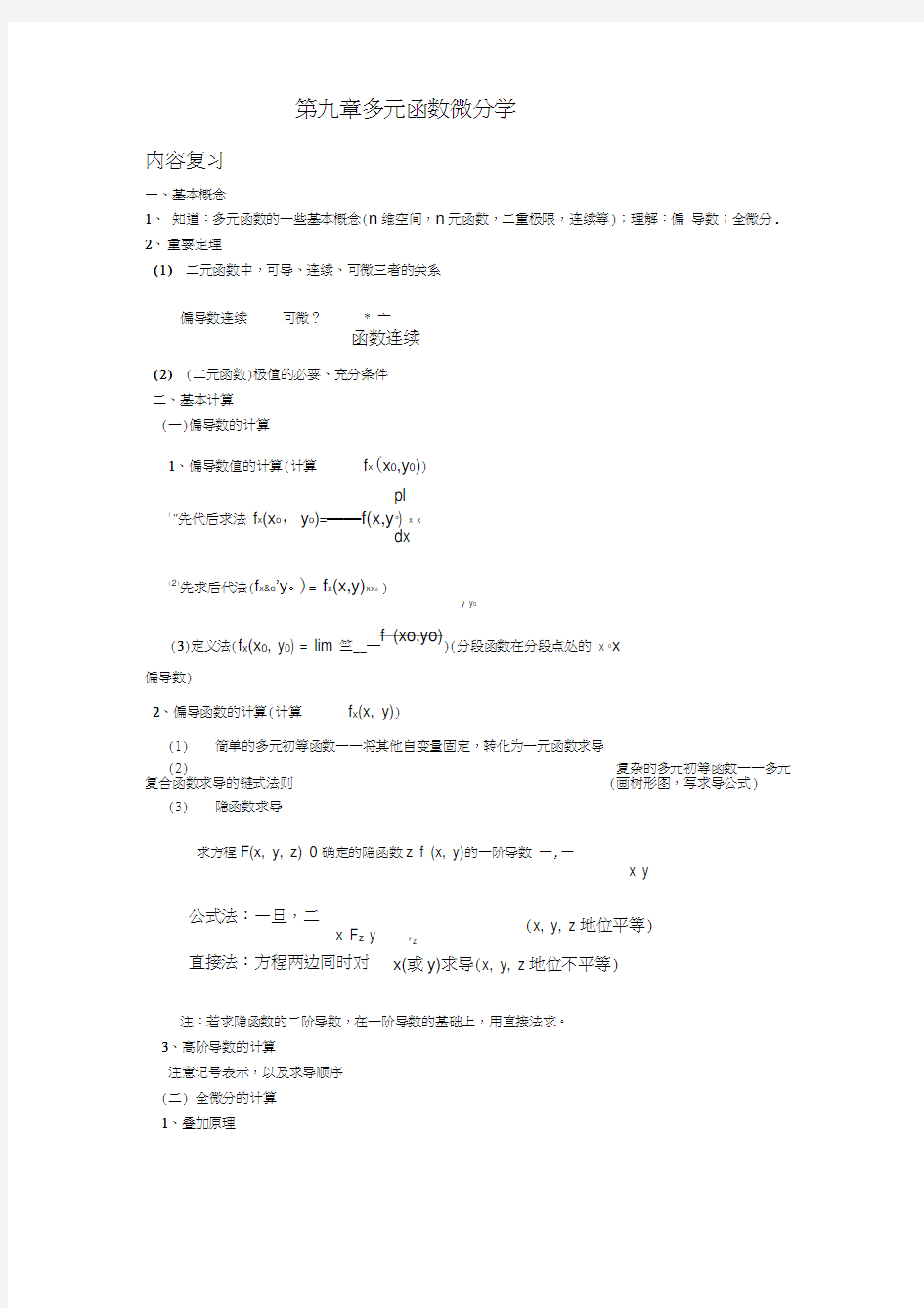 多元函数微分学知识点梳理