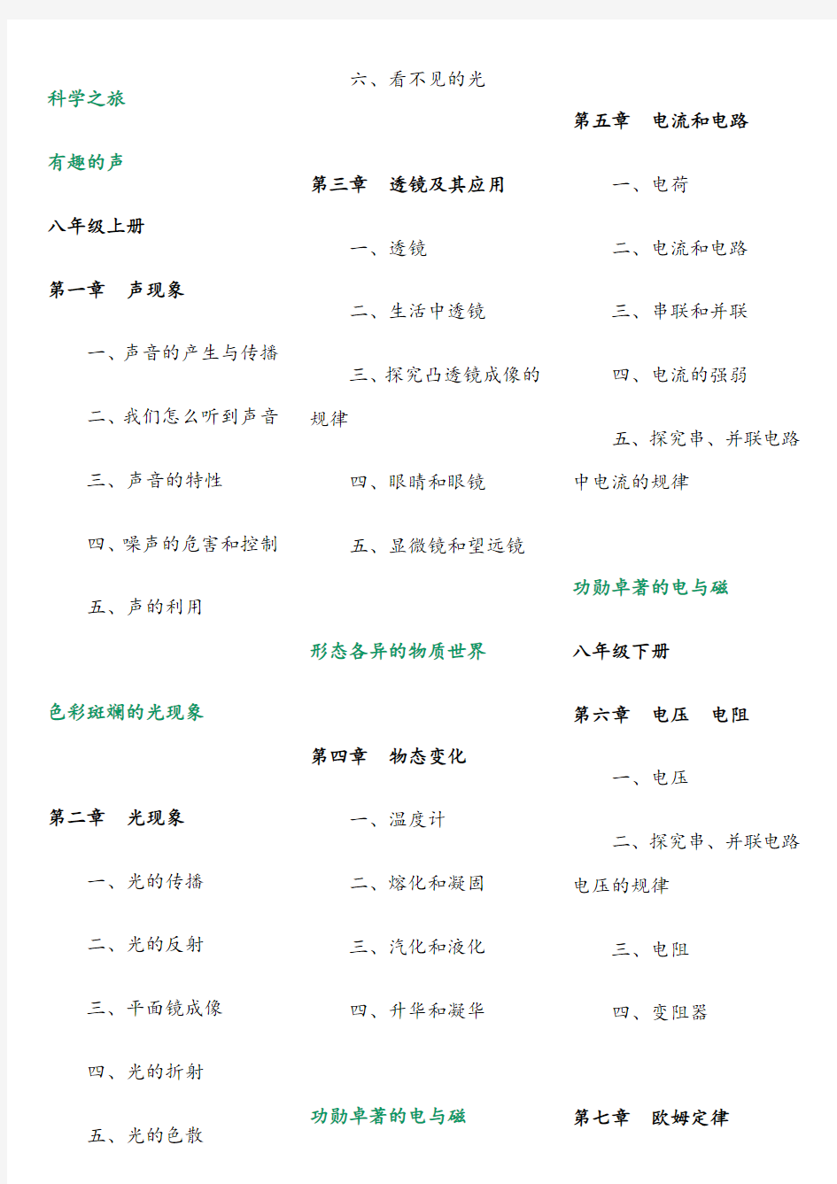 人教版初中物理大纲