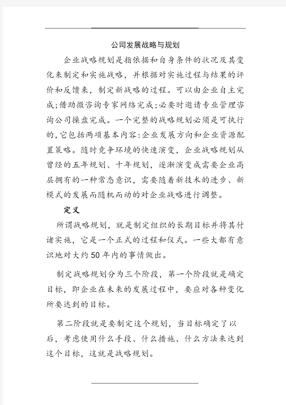 公司发展战略与规划