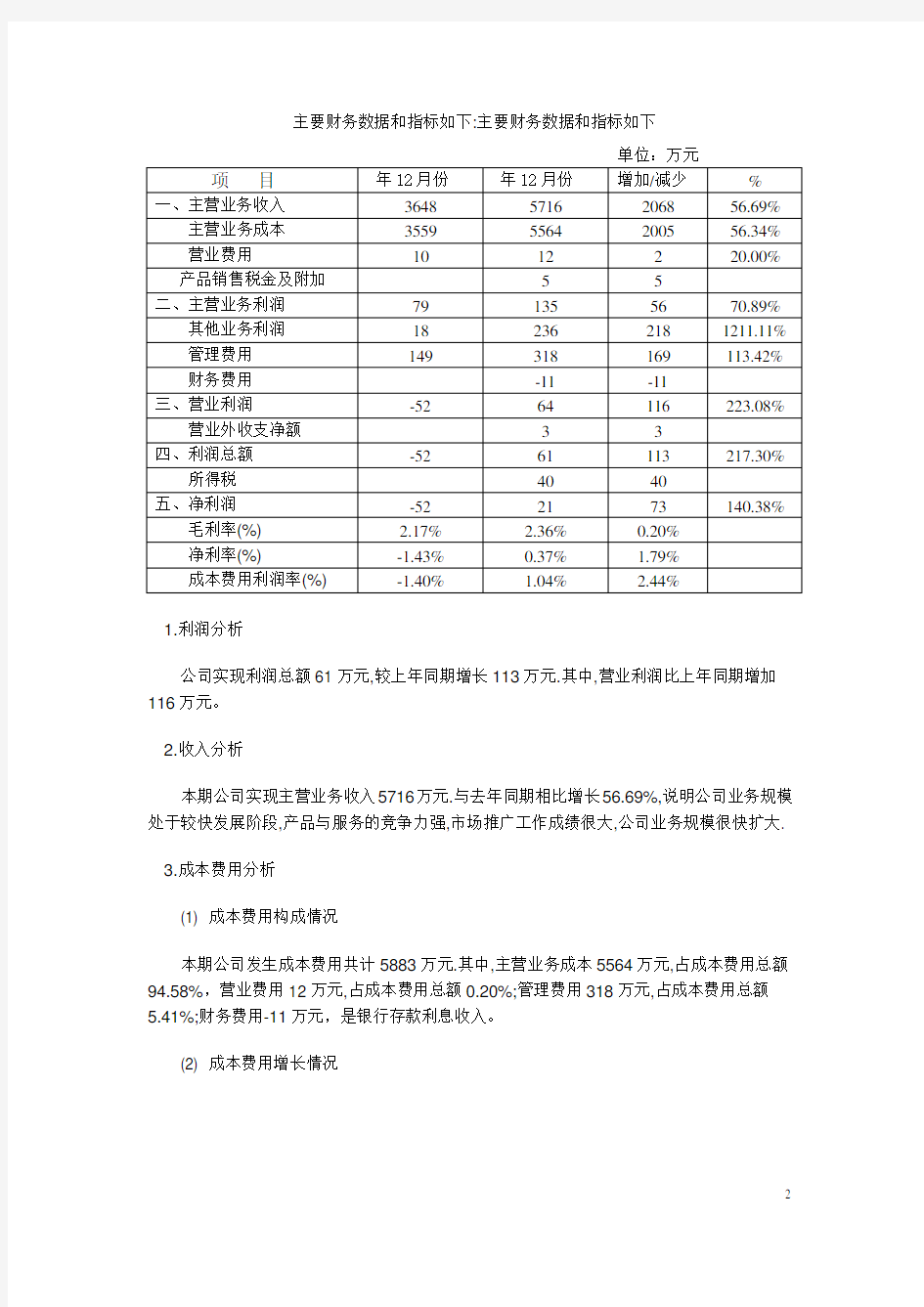 公司财务经济效益分析报告