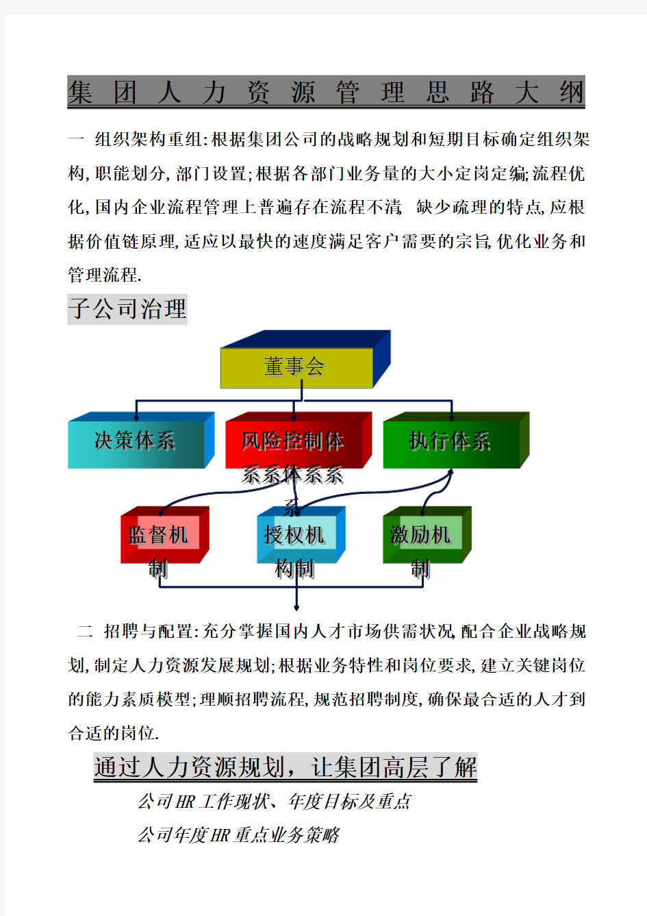 集团公司人力资源管理架构思路