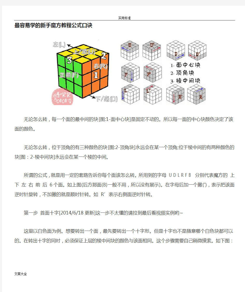 新手魔方教程公式口诀