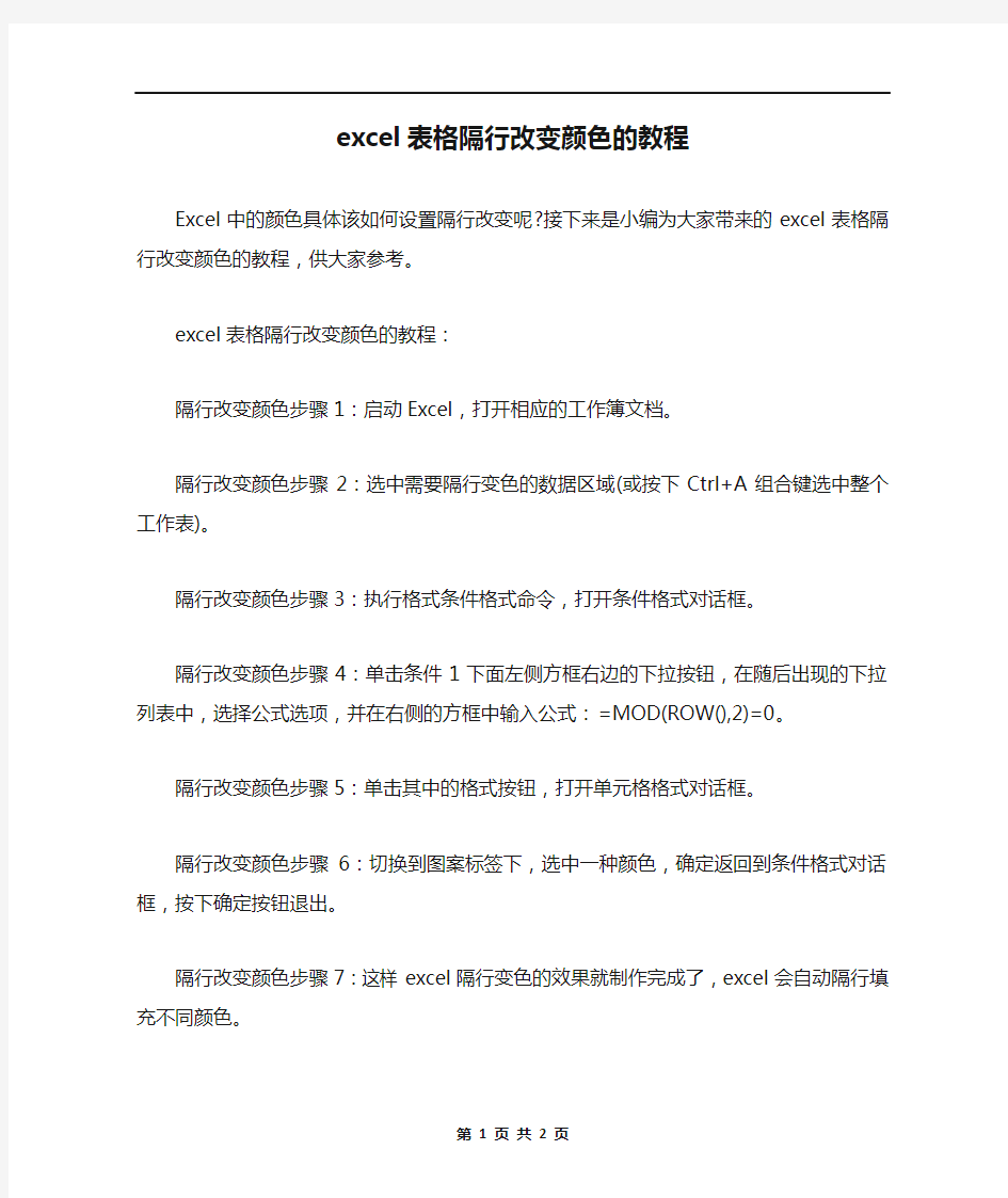 excel表格隔行改变颜色的教程