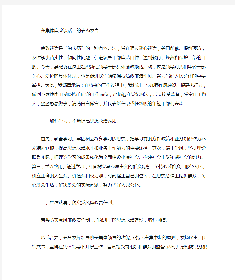 廉政谈话个人表态发言(最新)