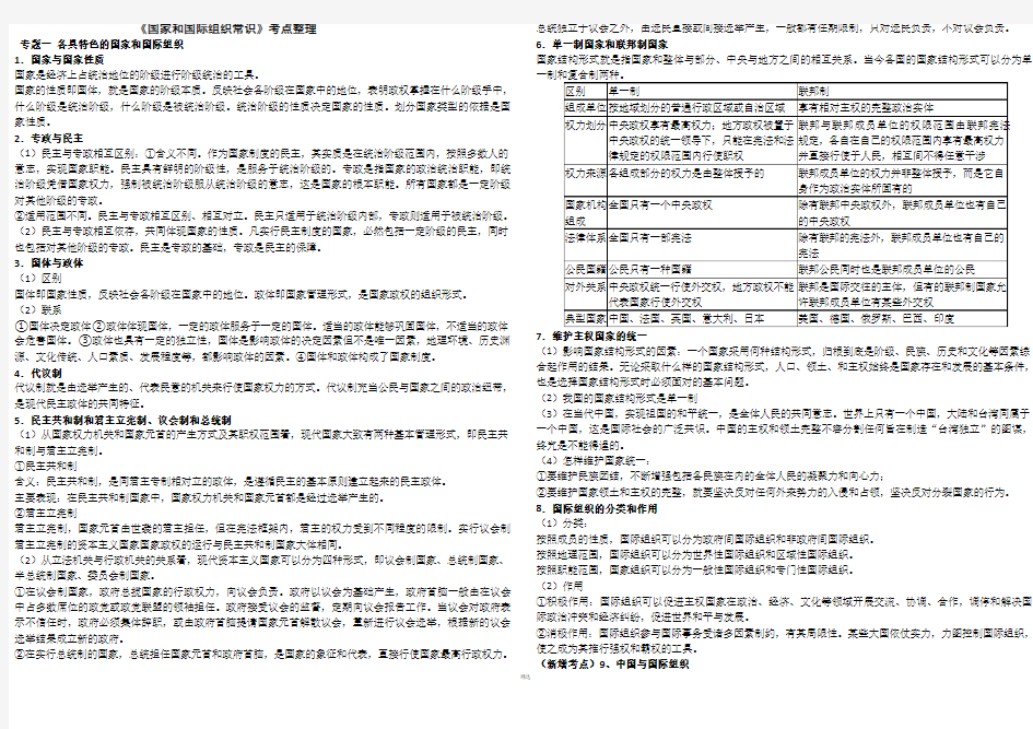 《国家与国际组织》考点整理