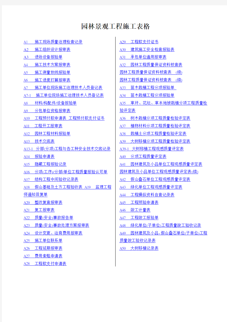 园林景观工程施工表格