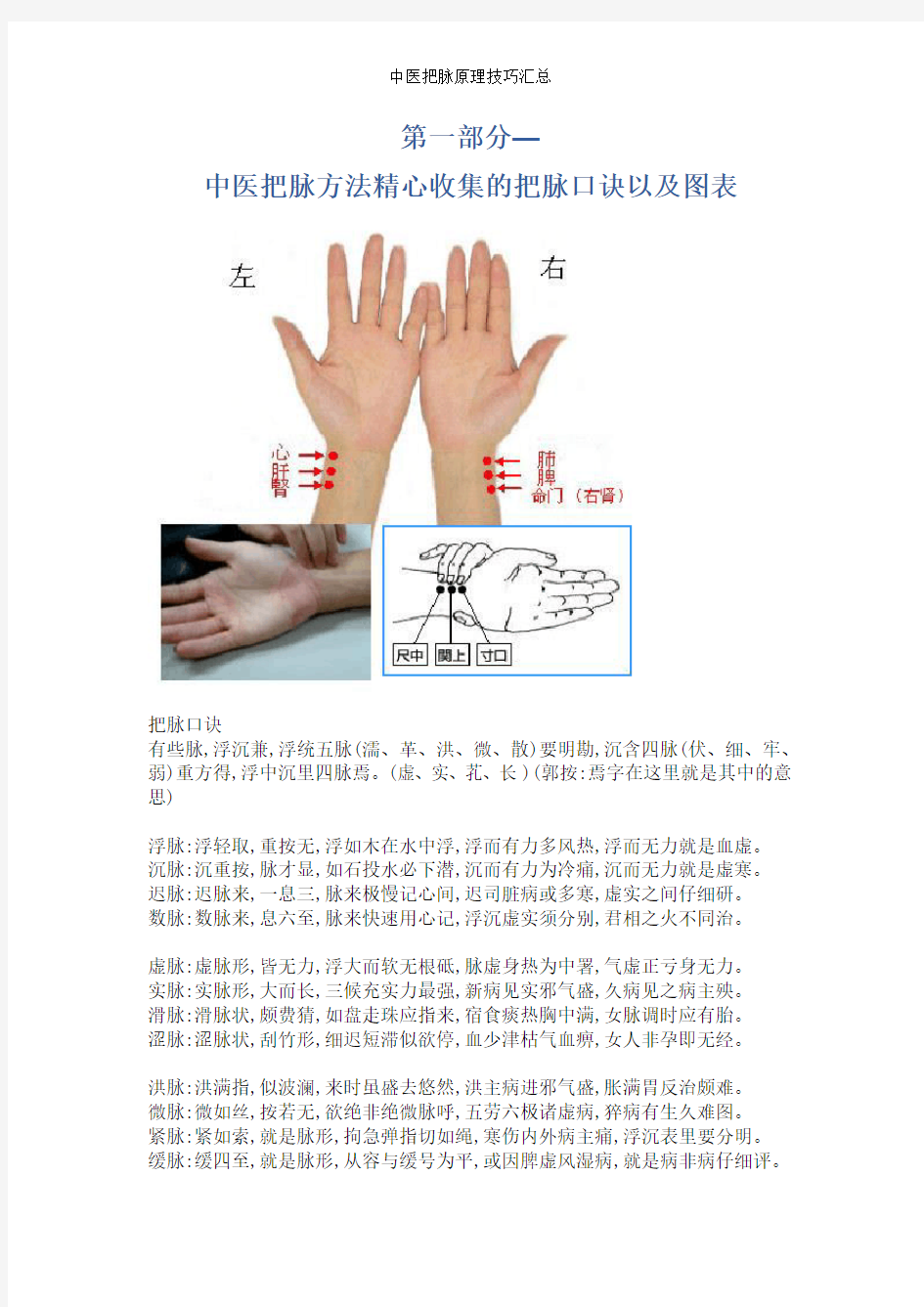 中医把脉原理技巧汇总