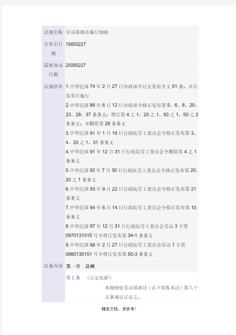 台湾劳动基准法实施细则