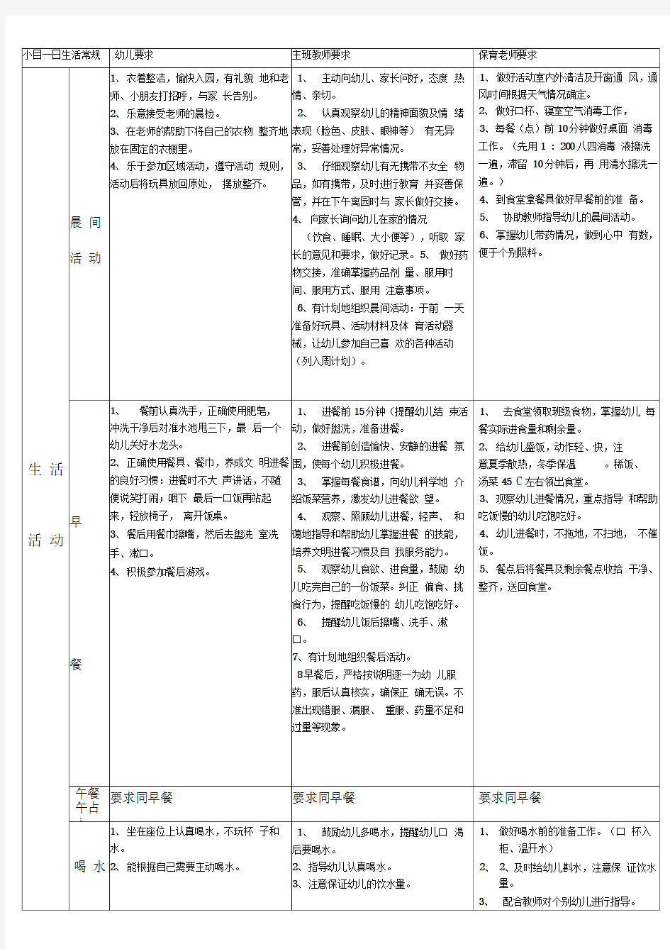 小班一日生活常规