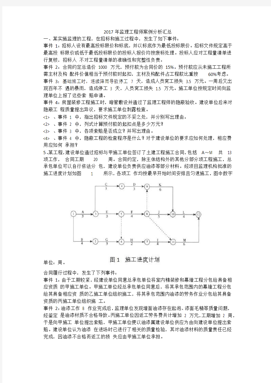 2017年监理工程师案例分析汇总