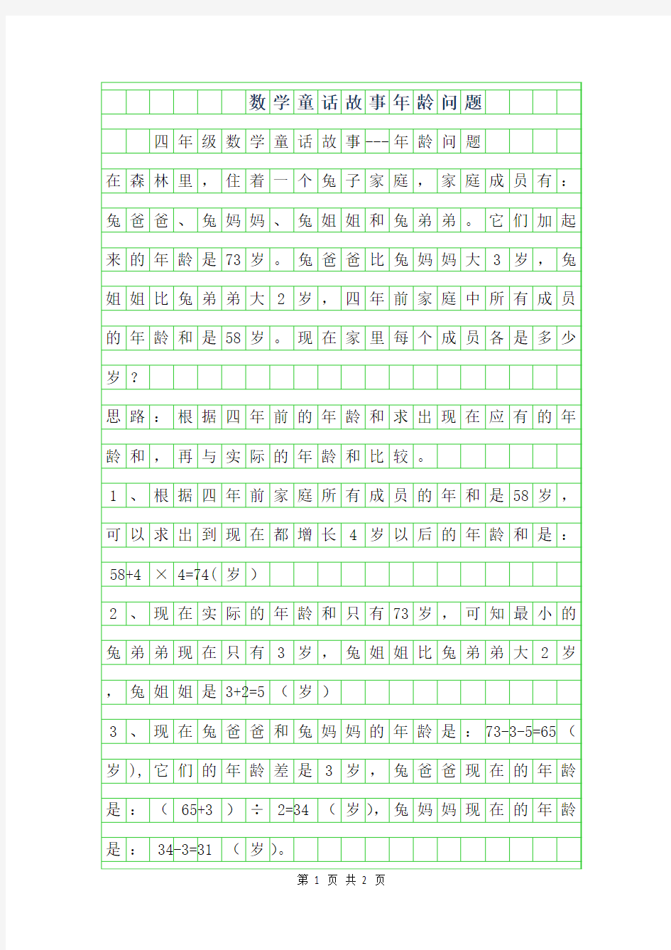 2019年数学童话故事300字-年龄问题