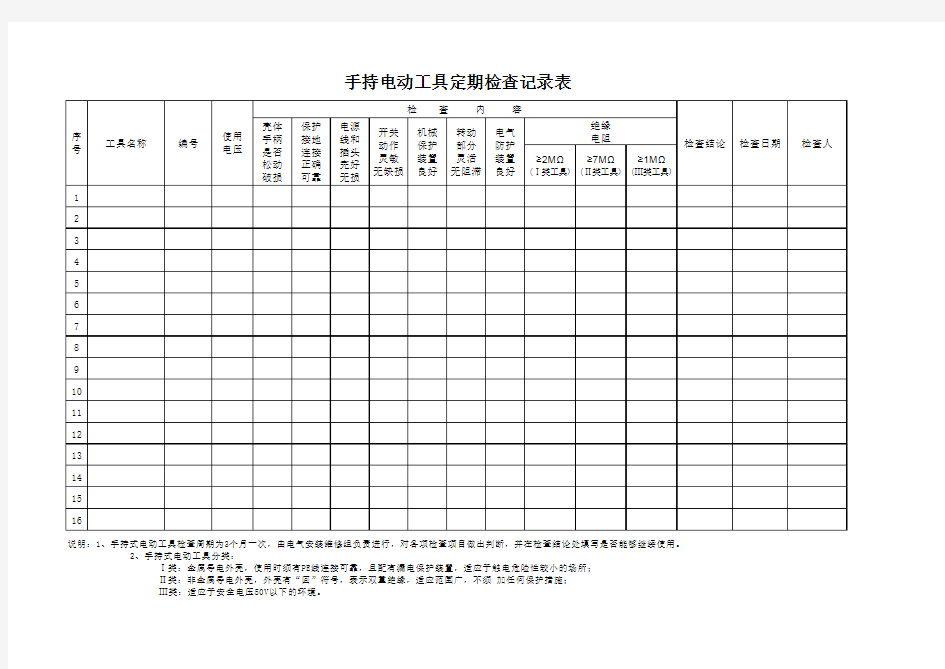 手持电动工具定期检查记录表