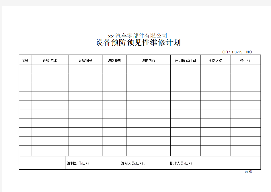 设备预防预见性维护计划