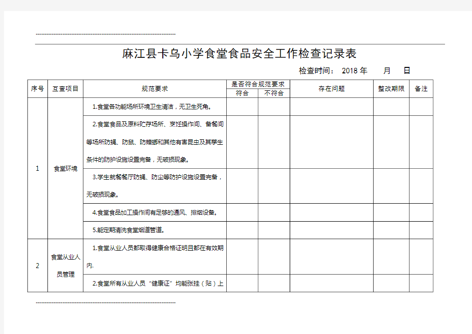 食堂食品安全工作检查记录表59663