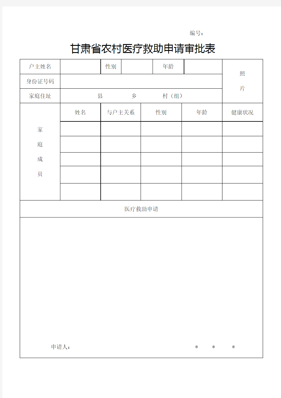 农村医疗救助申请审批表