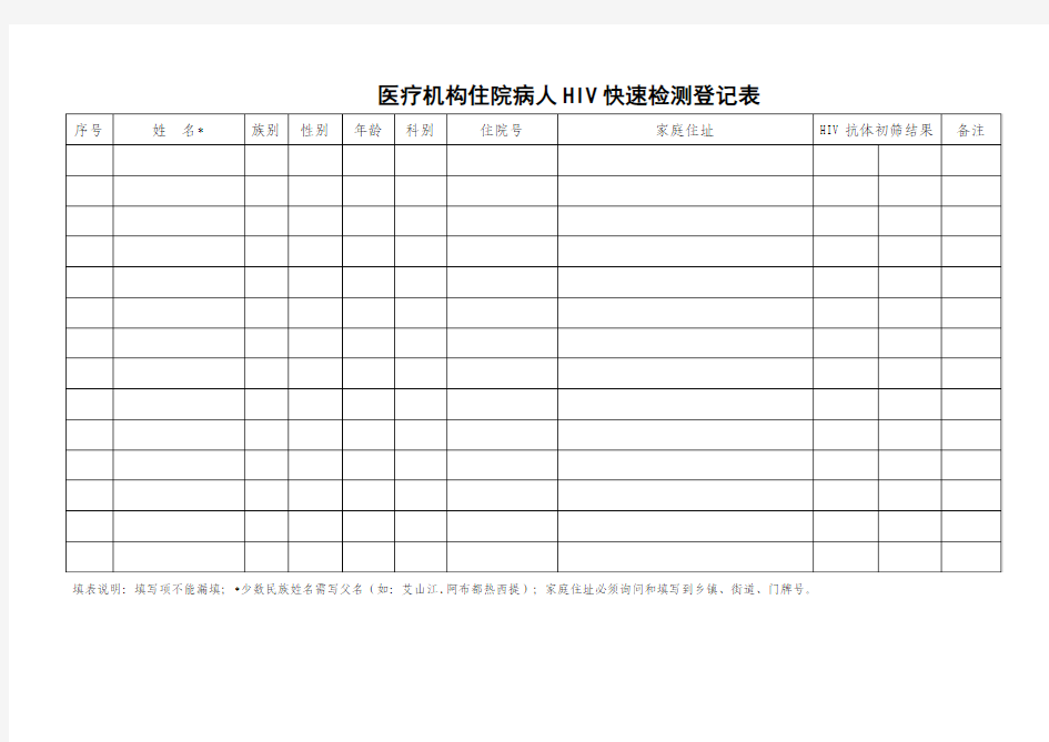 HIV快速检测登记表)