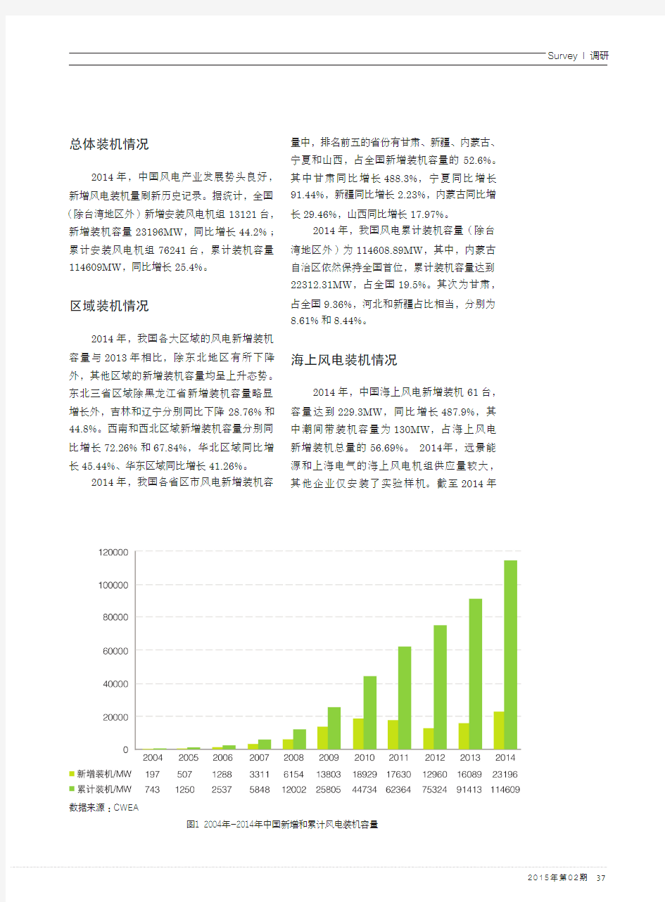 2014年中国风电装机容量统计