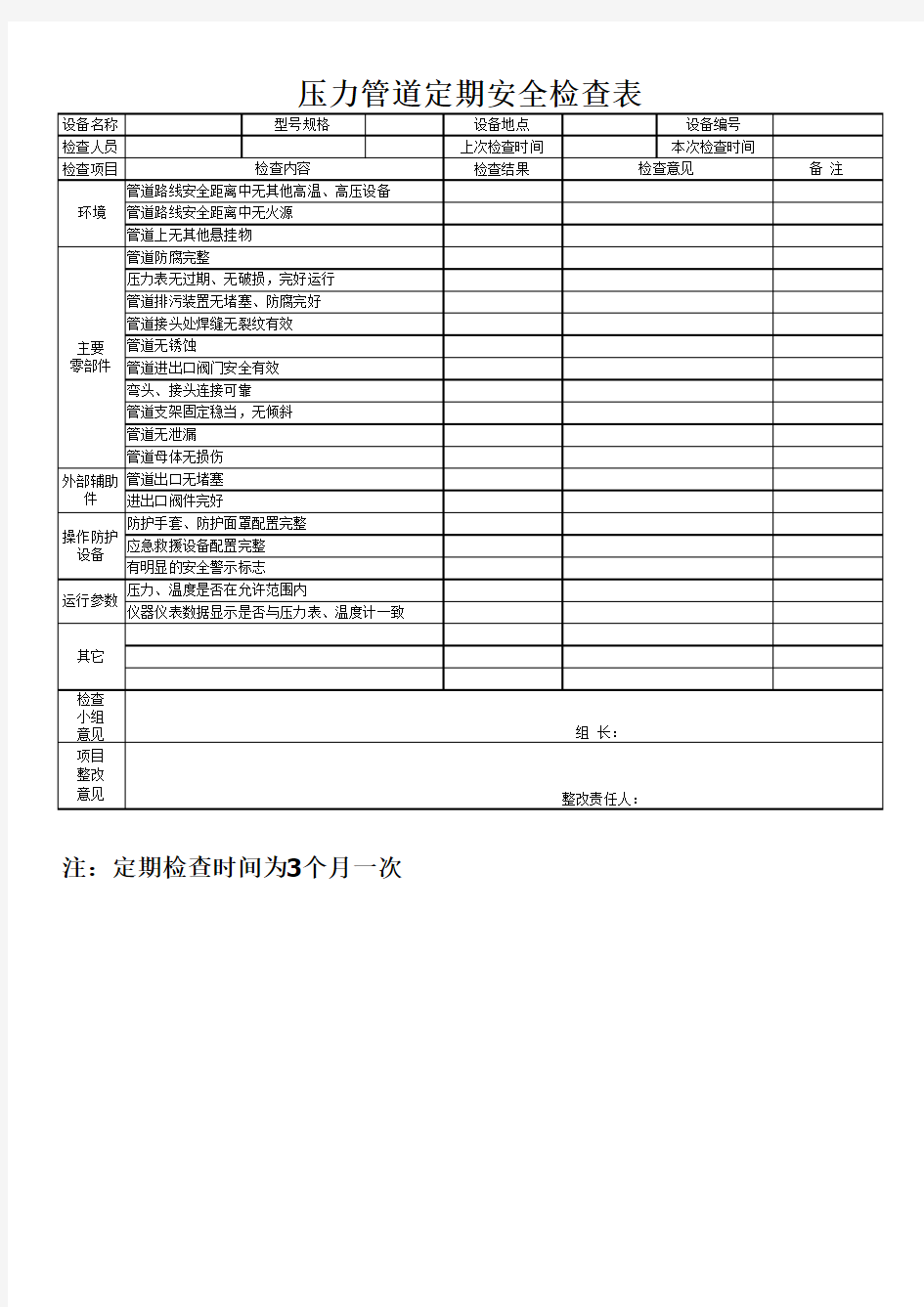 压力管道定期检查记录