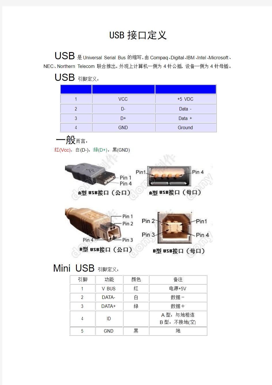 USB接口定义