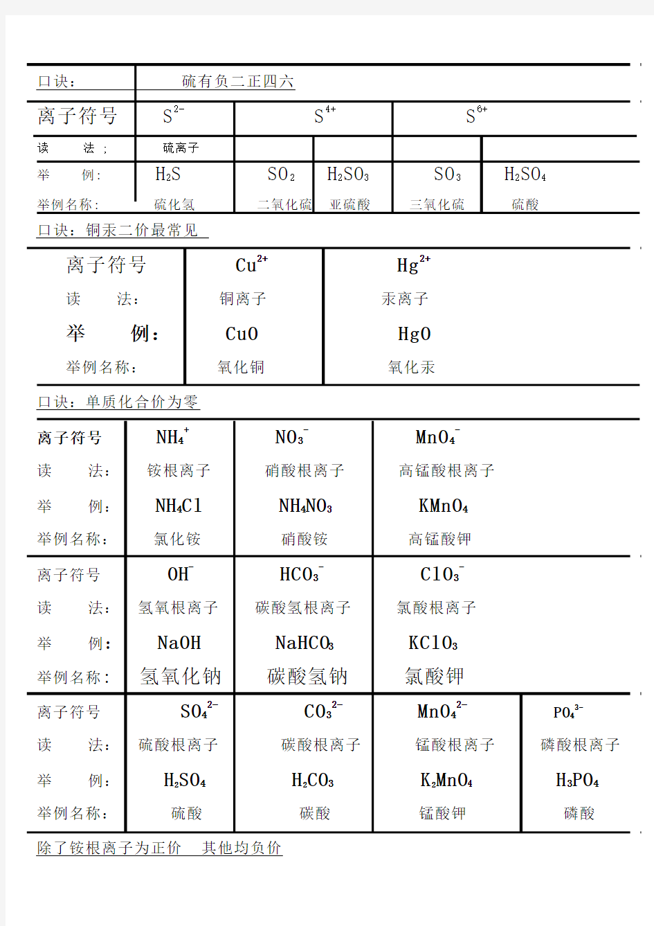 初中常见离子符号及实例