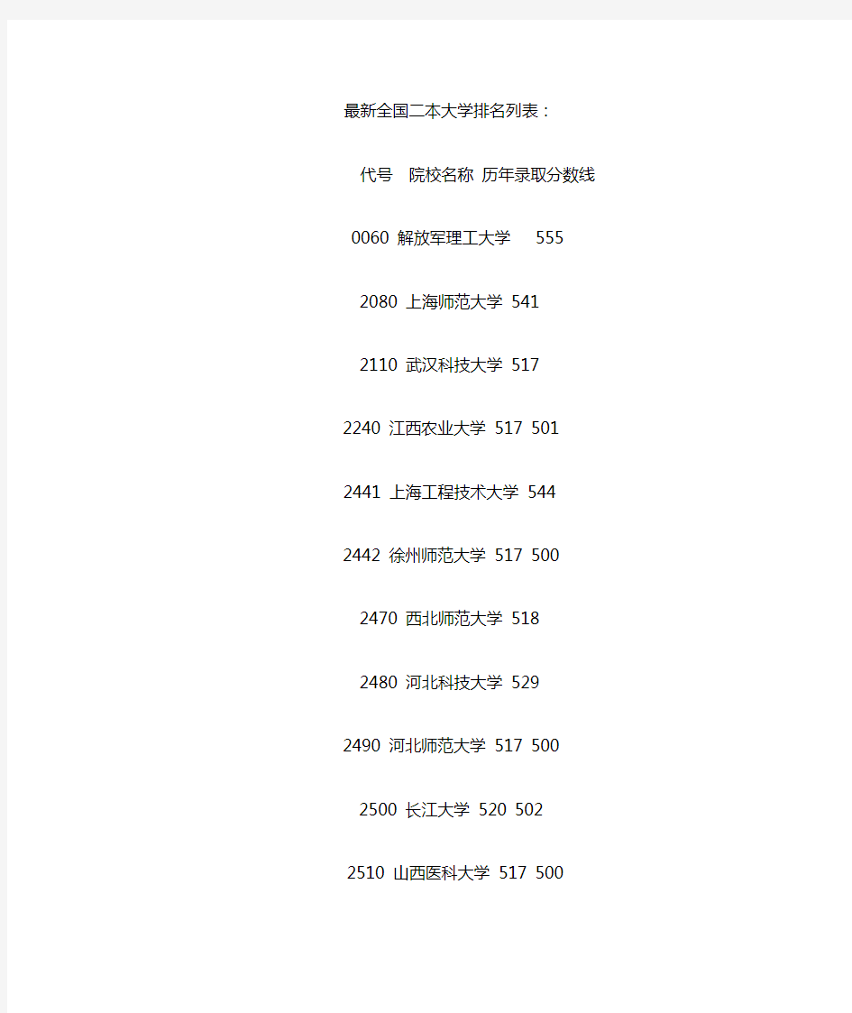 最新最全全国二本院校排名及历年录取分数线