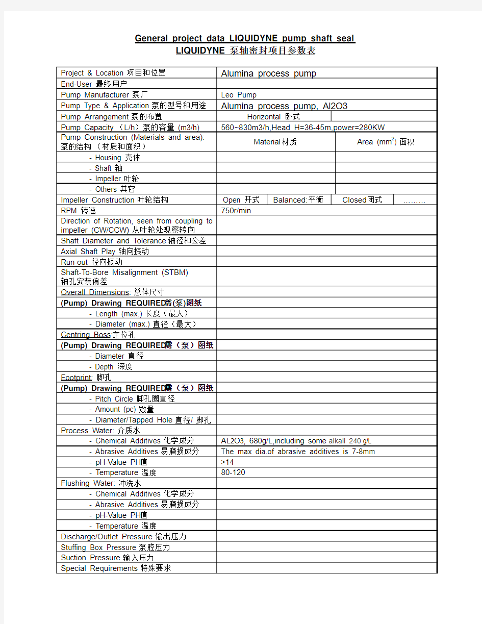 泵轴密封项目参数表 slurry pump_2
