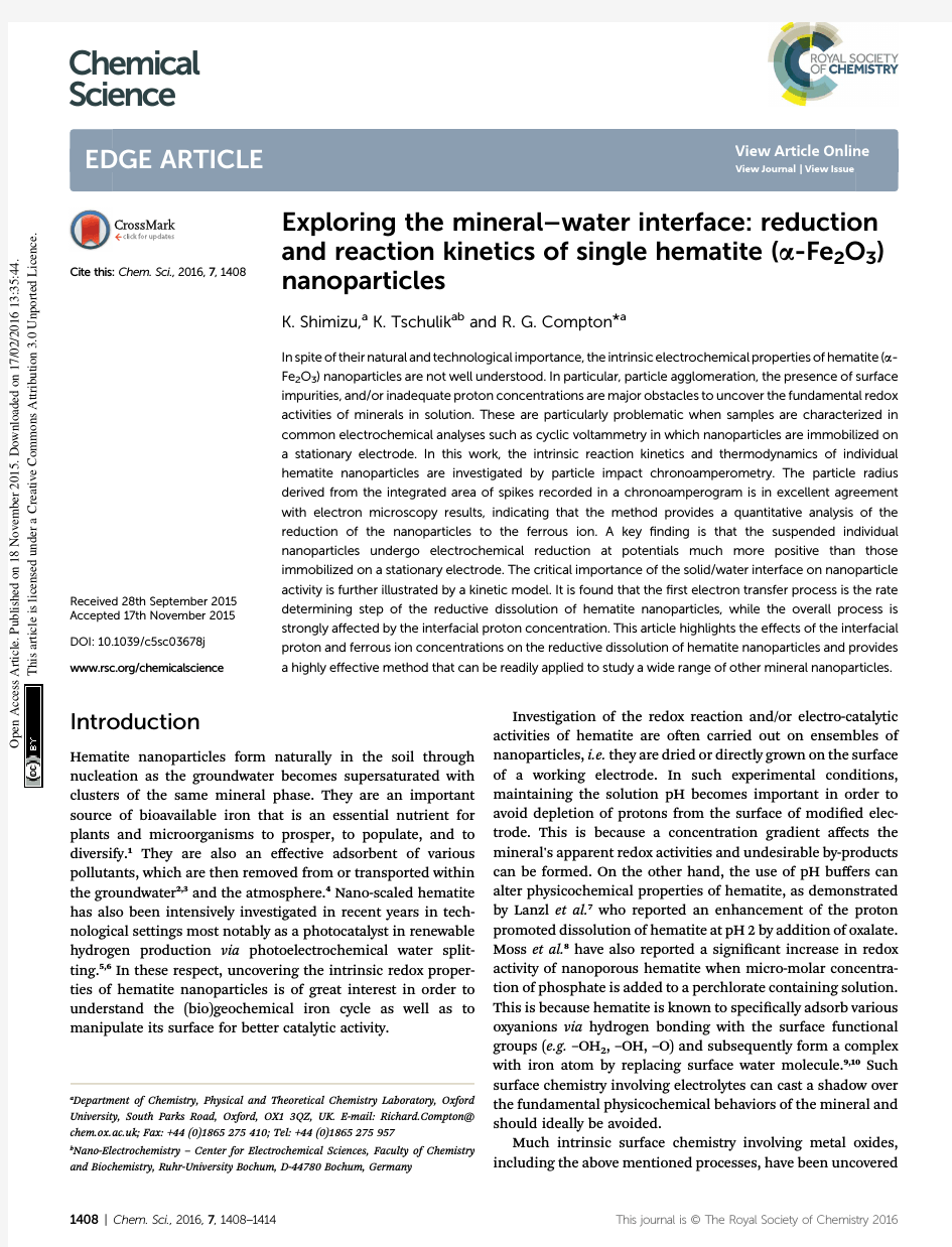 exploring the mineral water interface reduction and reaction kinetics of single hematite nanoparticl