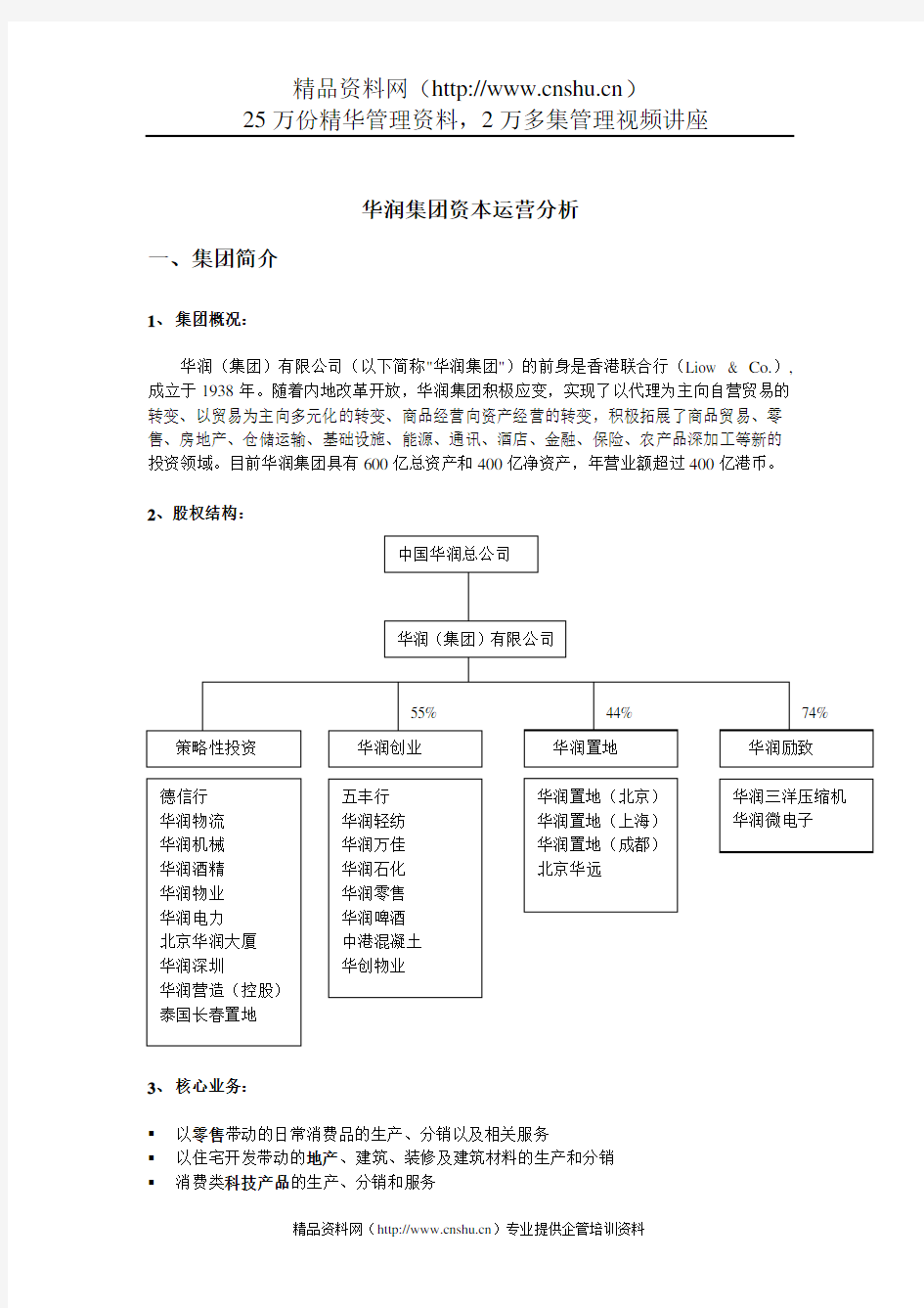 华润集团资本运营分析报告研讨(doc 13页)