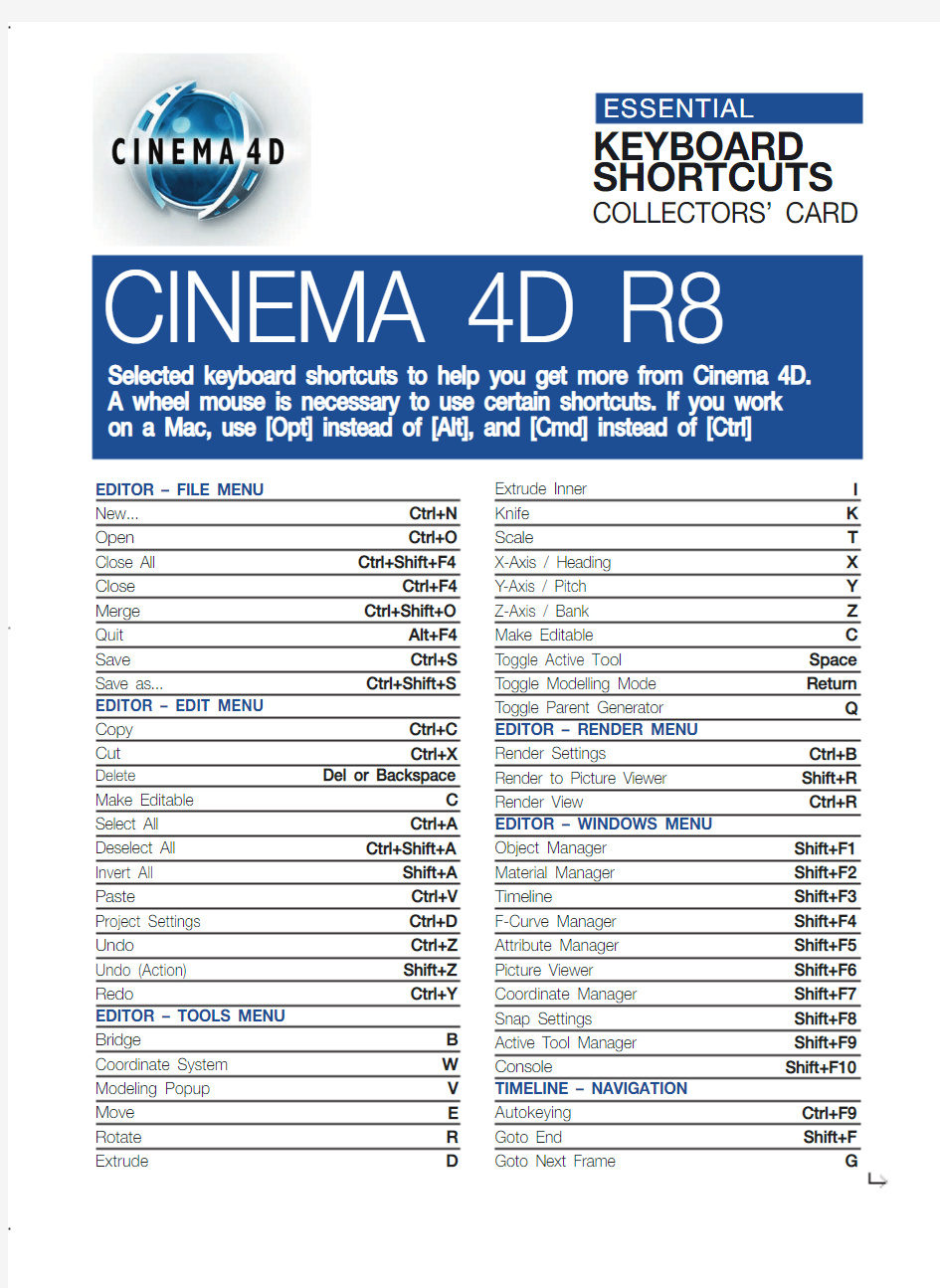 cinema4d 教程个人收集整理PDF版：c4d-快捷键大全