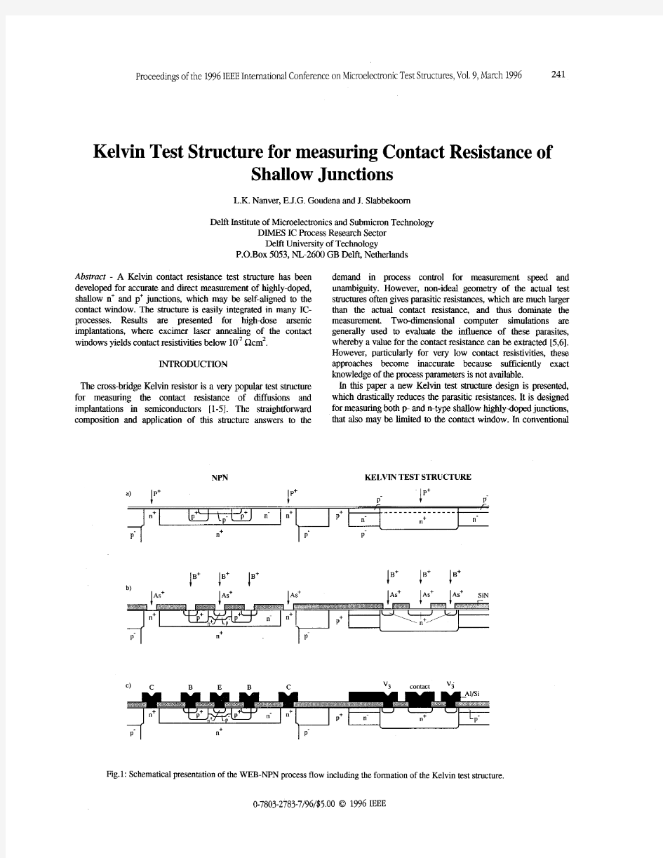 测接触电阻 Kelvin Test Structure for measuring Contact Resistance