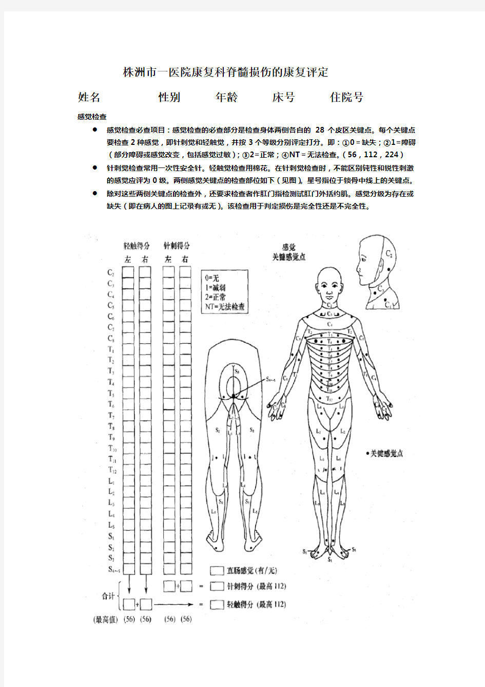 脊髓损伤评定表