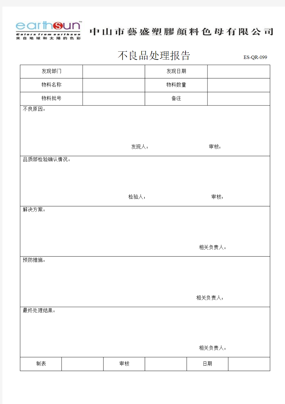 不良品处理报告