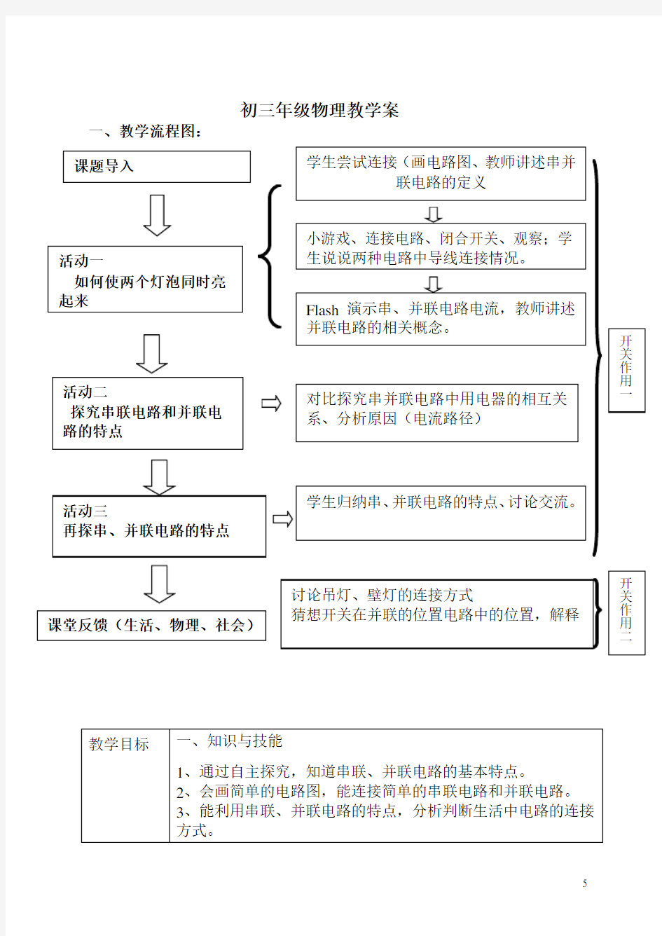 苏科版初中物理九上 13.2 电路连接的基本方式  教案  (3)