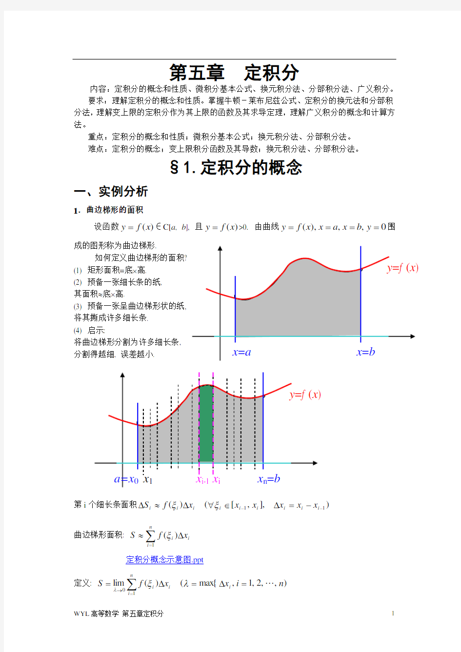 高等数学(上)第五章定积分总结