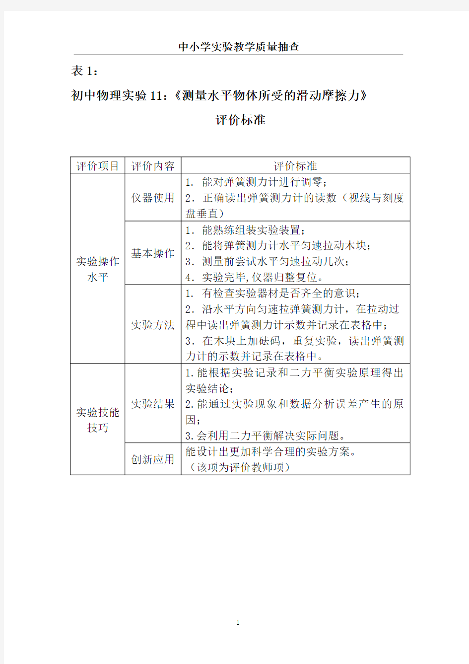 初中物理实验试题11测量水平物体所受的滑动摩擦力(表8)